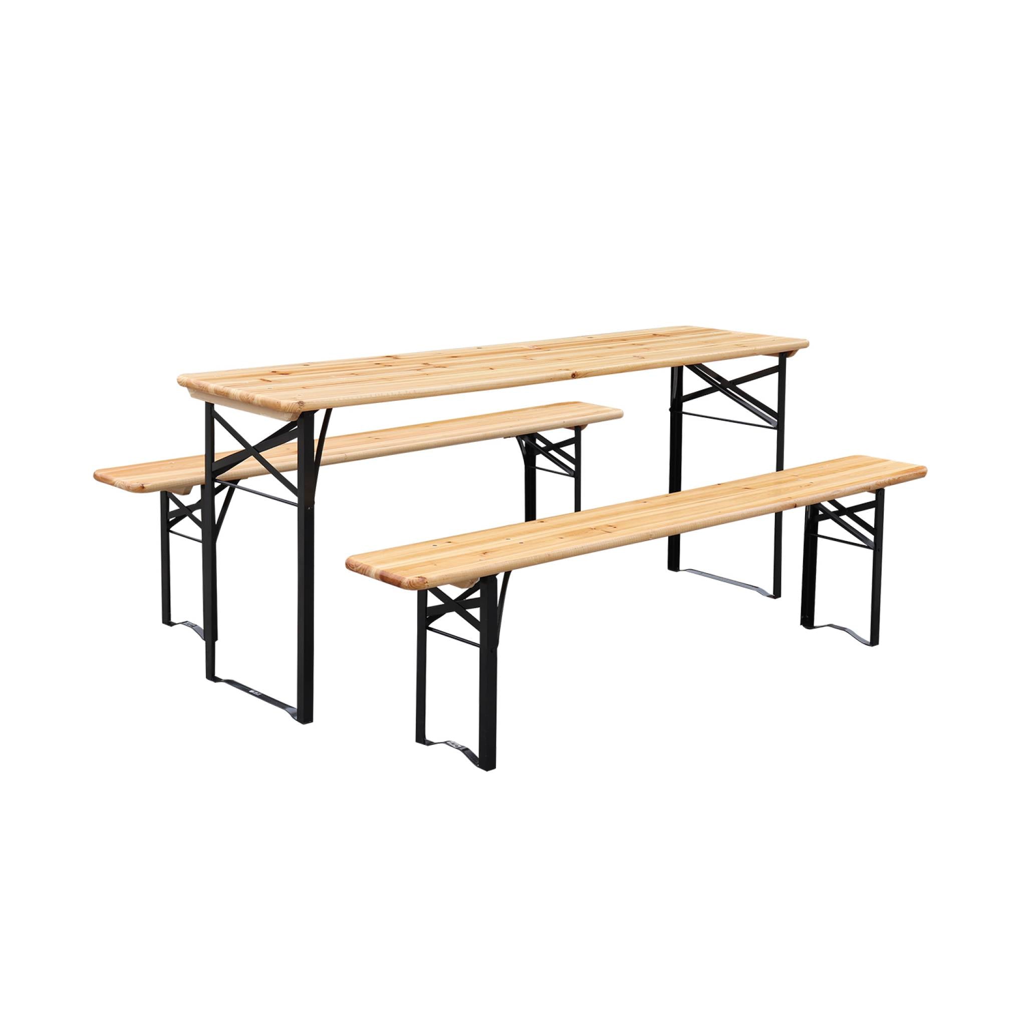 Set di 2 tavoli da ricevimento pieghevoli in legno di abete 2 panche,