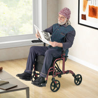 Deambulatore 2-in-1 con ausilio per camminare pieghevole e sedile grande-Deambulatore porta ombrello e borsa per persone con disabilit¨¤ Rosso