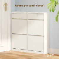 Scarpiera Slim in Legno con 4 Cassetti a Ribalta e 2 Cassetti Scorrevoli, 98x19.2x95.3 cm, Bianco