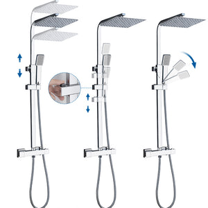 AICA ITALY Sistema Doccia Antiscottatura, Set Doccia con 20x20cm Soffione a Pioggia e 6x22cm Doccetta, Altezza Regolabile 80-120 cm Cromo