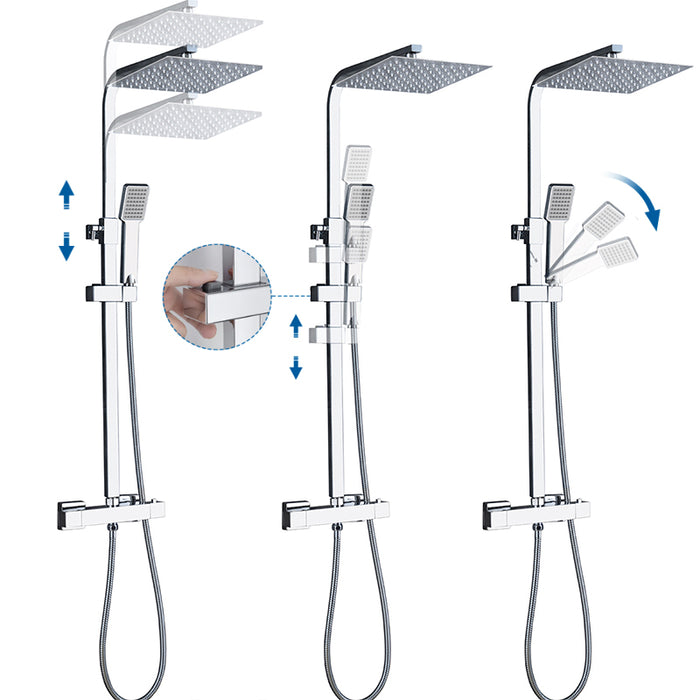 AICA ITALY Sistema Doccia Antiscottatura, Set Doccia con 20x20cm Soffione a Pioggia e 6x22cm Doccetta, Altezza Regolabile 80-120 cm Cromo