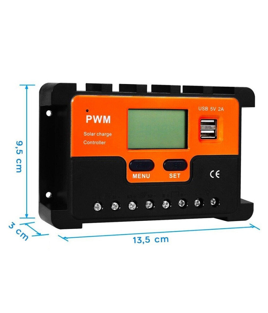 Regolatore Carica Solare Pwm Q-kz030 Antishock 12v Scarica 30a Con Display Lcd         