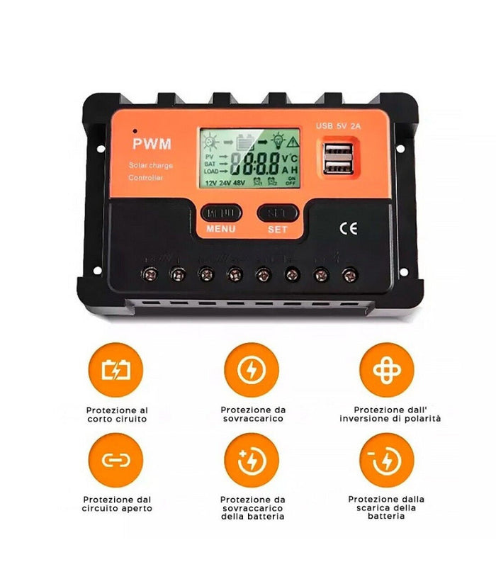 Regolatore Carica Solare Pwm Q-kz030 Antishock 12v Scarica 30a Con Display Lcd         