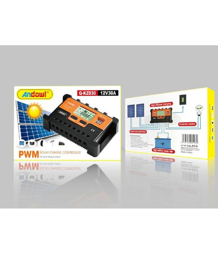 Regolatore Carica Solare Pwm Q-kz030 Antishock 12v Scarica 30a Con Display Lcd         