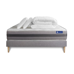 Pacchetto letto completo - Materasso 160x200cm + Box spring con doghe (kit) + 2 cuscini + Piumino - Actimemo Relax