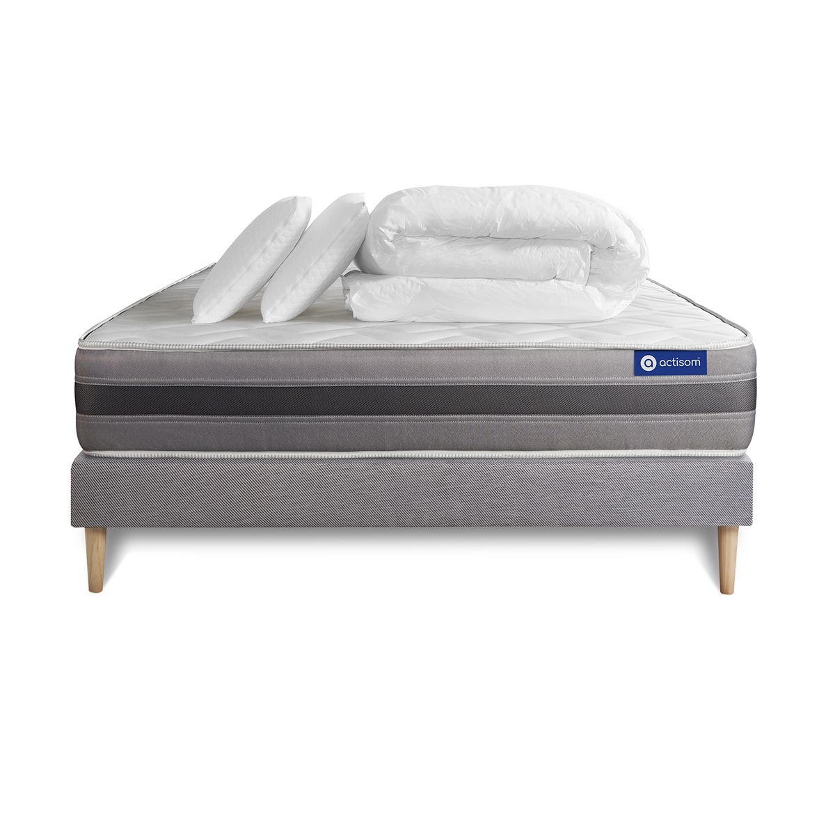 Pacchetto letto completo - Materasso 180x200cm + Box spring con doghe (kit) + 2 cuscini + Piumino - Actimemo Relax