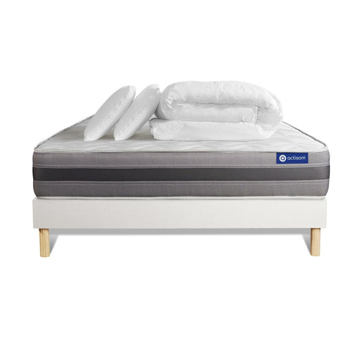 Pacchetto letto completo - Materasso 180x200cm + Box spring con doghe (kit) + 2 cuscini + Piumino - Actimemo Relax