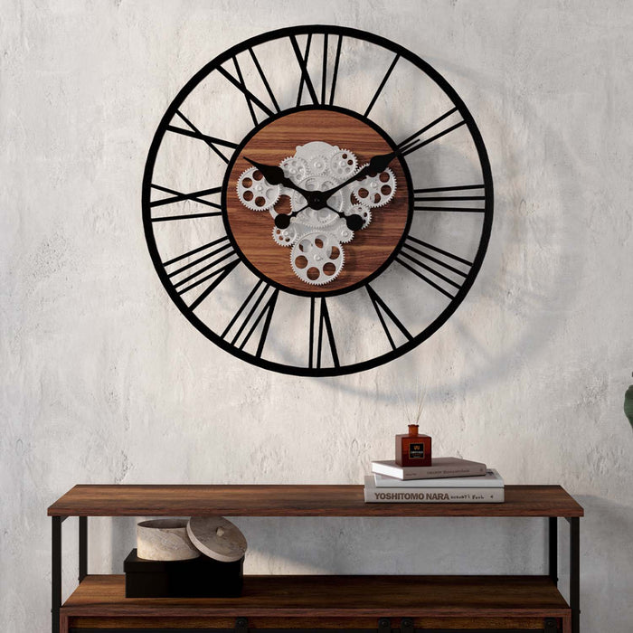 IDMarket - Reloj de pared de diseño industrial de 60 cm con engranajes
