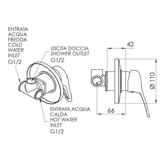 Remer serie kiss miscelatore per doccia e vasca ad incasso monocomando finitura cromata lucida
