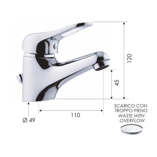 Remer serie kiss miscelatore per lavabo monocomando finitura cromata lucida