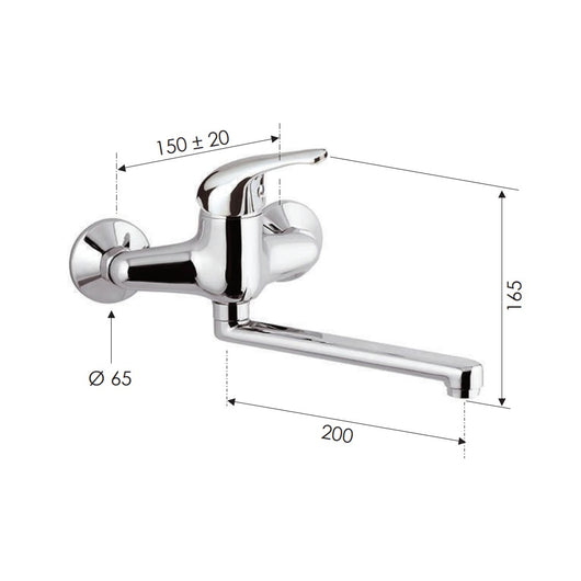 Remer serie kiss miscelatore per lavello monocomando a muro finitura cromata lucida
