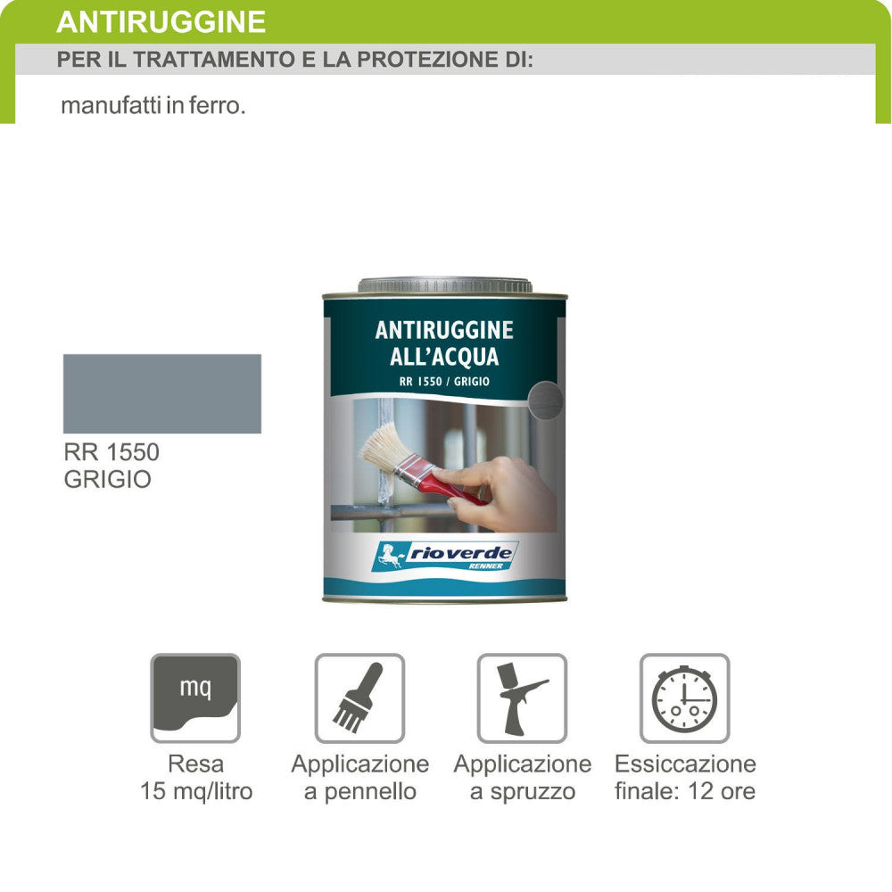 Renner rr1550 750ml antiruggine grigio base acqua per ferro