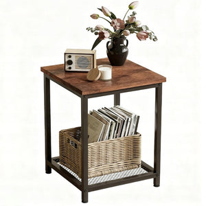 TAVOLINO DA CAFFÈ QUADRATO CON RIPIANO, LOFT RETRO VINTAGE, 55 CM