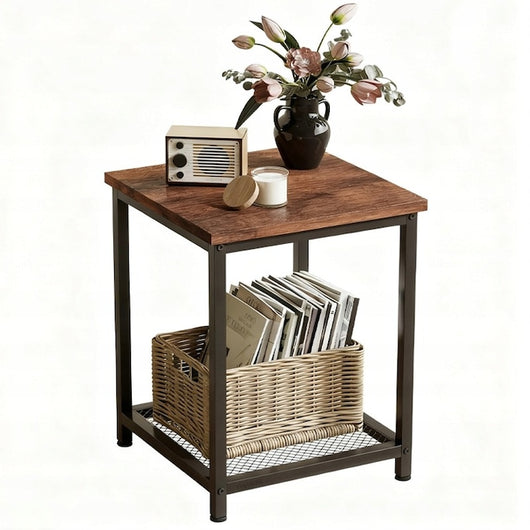 TAVOLINO DA CAFFÈ QUADRATO CON RIPIANO, LOFT RETRO VINTAGE, 55 CM