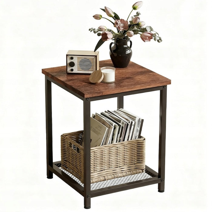 TAVOLINO DA CAFFÈ QUADRATO CON RIPIANO, LOFT RETRO VINTAGE, 55 CM