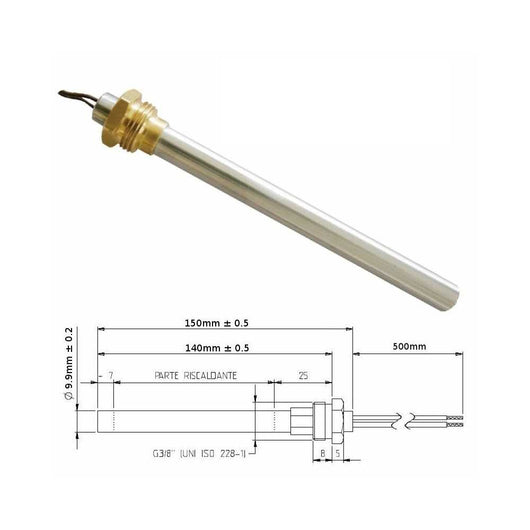 Resistenza Candeletta Stufe a pellet 3/8 300W 150mm Ungaro 140mm battuta - UNIVERSALE