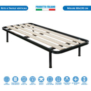 Rete ortopedica a doghe verticali singola 80x190, con telaio in metallo e tavole in legno massello - Comprarredo