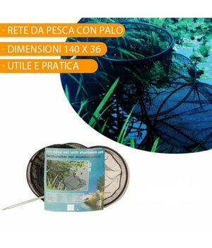 Rete Da Pesca Con Palo Alluminio Pesci Gamberi 36x140 Cm Kit Mare Lago Fiume         