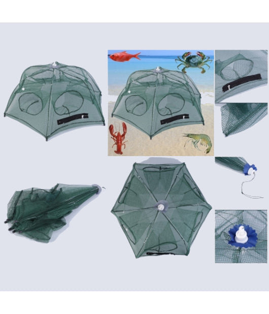 Rete Da Pesca Pieghevole 6 Fori Nassa Trappola Pesci Granchi Gambero Ad Inganno         