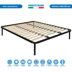 Rete letto una piazza e mezza queen ortopedica 140x190 in metallo con doghe flessibili in faggio - Comprarredo