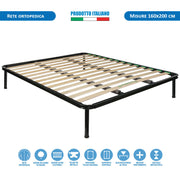 Rete letto matrimoniale ortopedica 160x200 in metallo con doghe flessibili in faggio e barre di rinforzo - Comprarredo