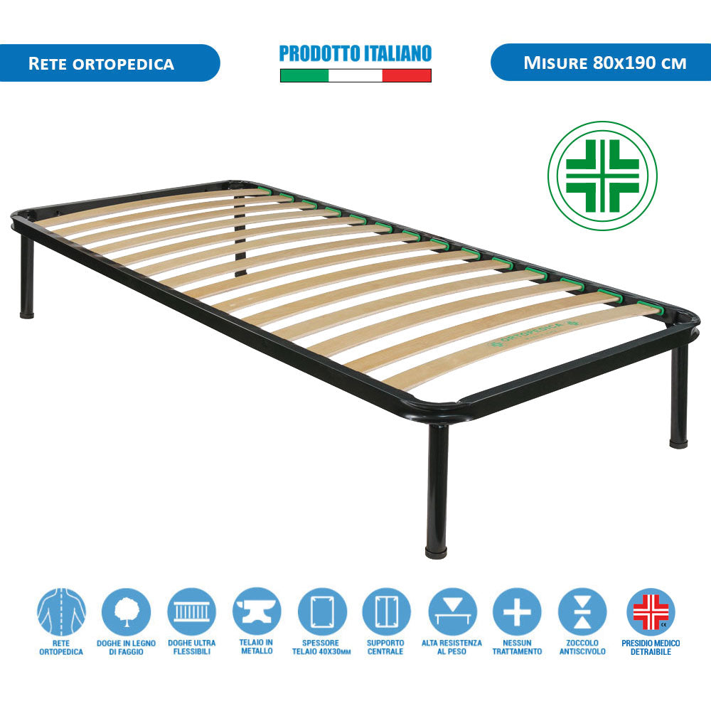 Kit materasso a molle rigido e rete ortopedica singolo 80x190 Panama H19, cuscino incluso - Comprarredo