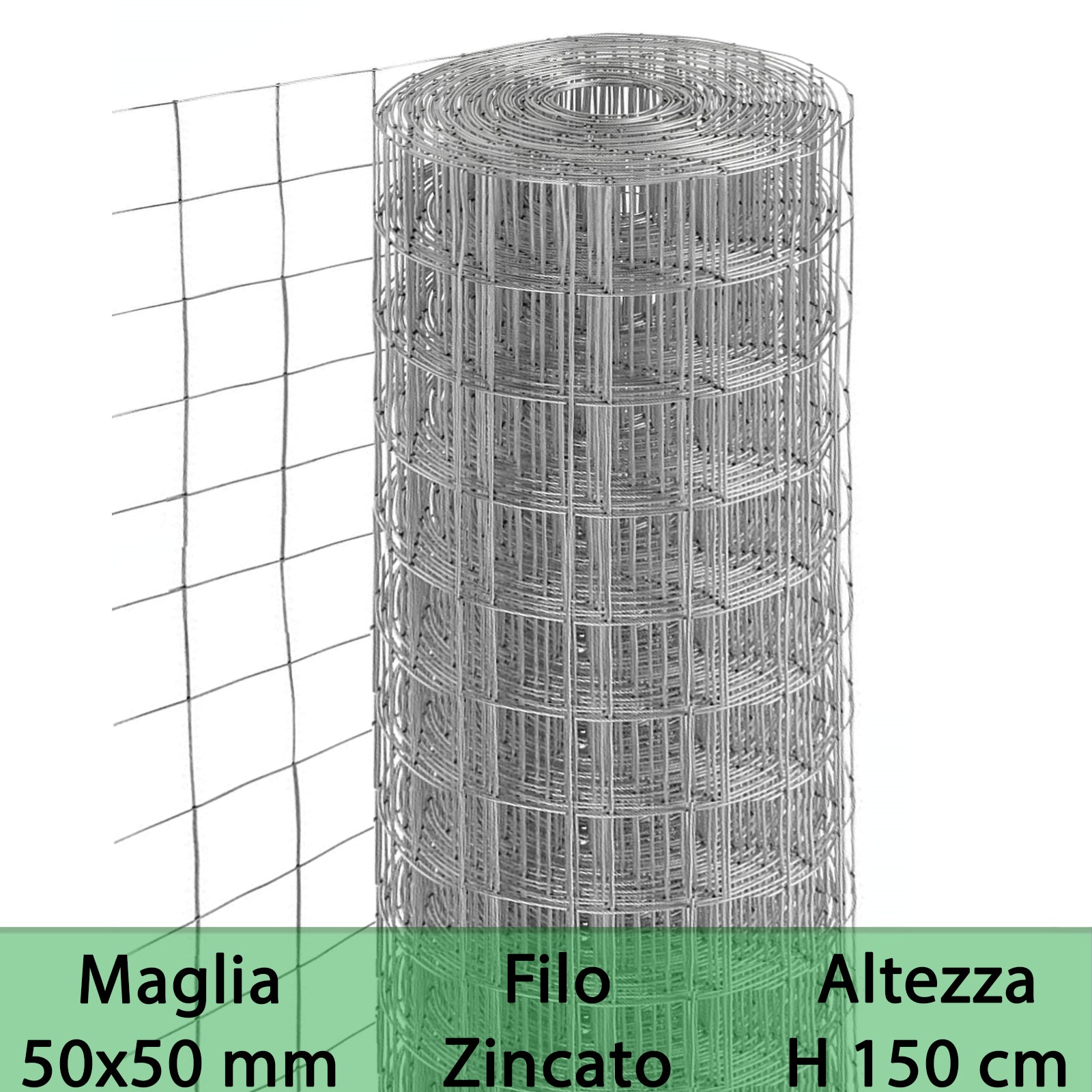 2pz rete per recinzione zincata altezza h 150 cm maglia elettrosaldata 50x50 mm filo ø 1,8 mm lughezza rotolo da 25 mt per recinzione grigio cod:ferx.mi.153.stock