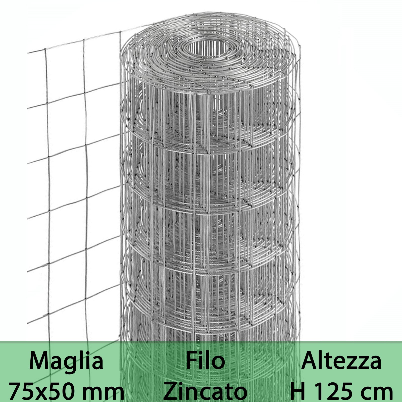 2pz rete per recinzione zincata altezza h 125 cm maglia elettrosaldata 75x50 mm filo ø 1,7 mm lughezza rotolo da 25 mt per recinzione grigio cod:ferx.mi.2.stock