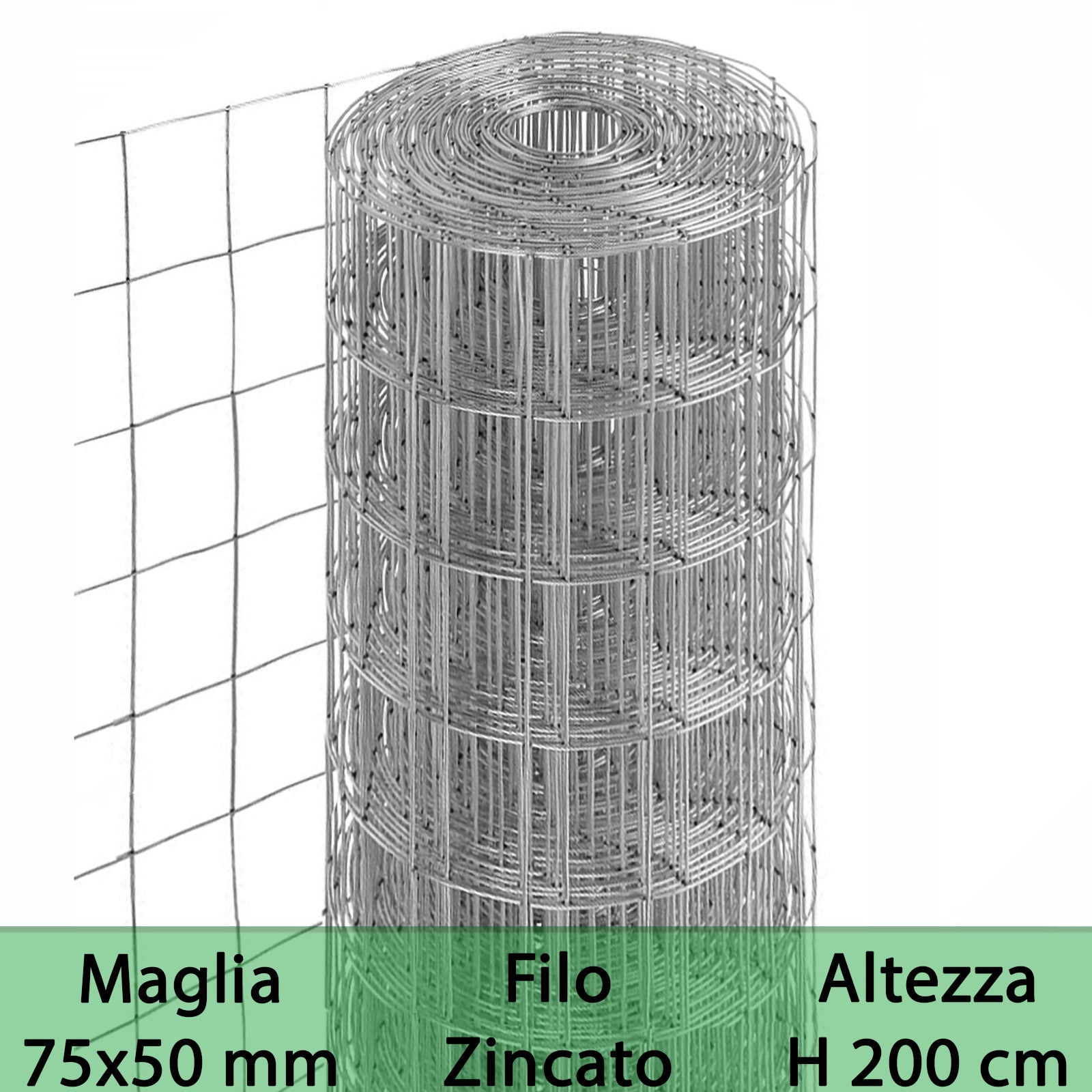 1 pz rete per recinzione zincata altezza h 200 cm maglia elettrosaldata 75x50 mm filo ø 1,7 mm lughezza rotolo da 25 mt per recinzione grigio cod:ferx.mi.5.stock