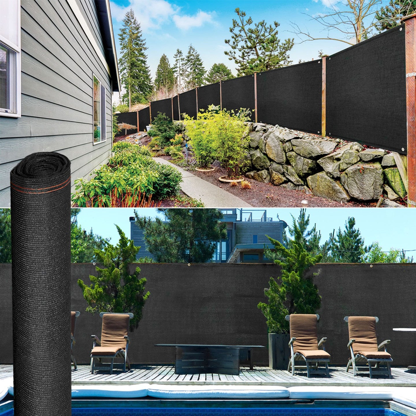 IDMarket - Rete ombreggiante 1,5x10m, telo rotolo per recinzione giardino 150g/m², nero