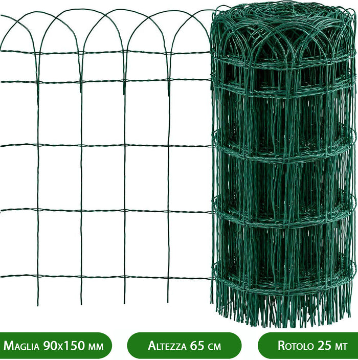 rete recinzione ornamentale plastificata h 65 maglia 90x150 ø 2,8 mm 25mt cod:ferx.mi.158