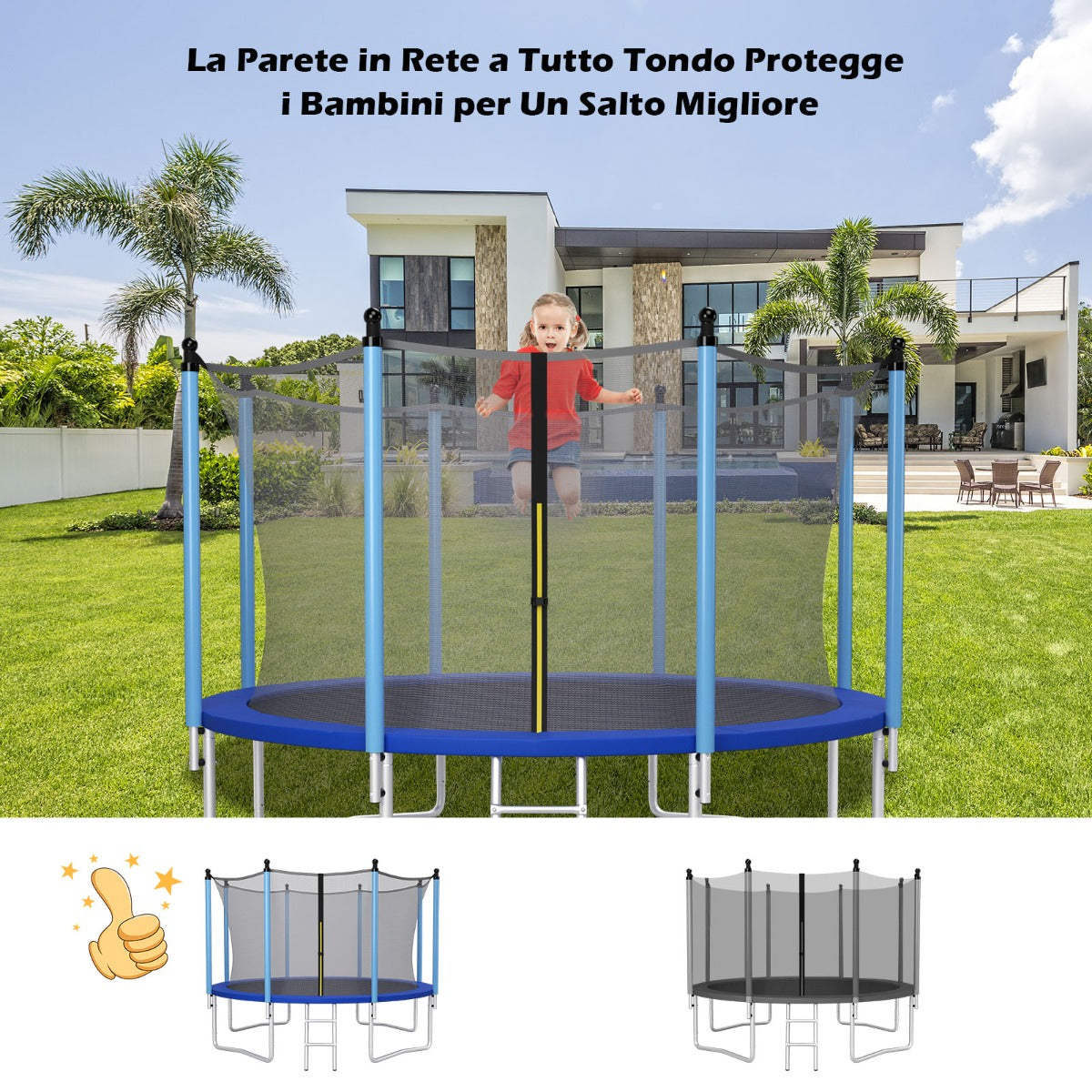 Rete di sicurezza per tappeto elastico 427cm, Rete sostitutiva e protettiva per tappeto elastico con 8 paletti-Accessori trampolini