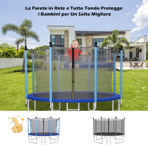 Rete di sicurezza per tappeto elastico 427cm, Rete sostitutiva e protettiva per tappeto elastico con 8 paletti-Accessori trampolini