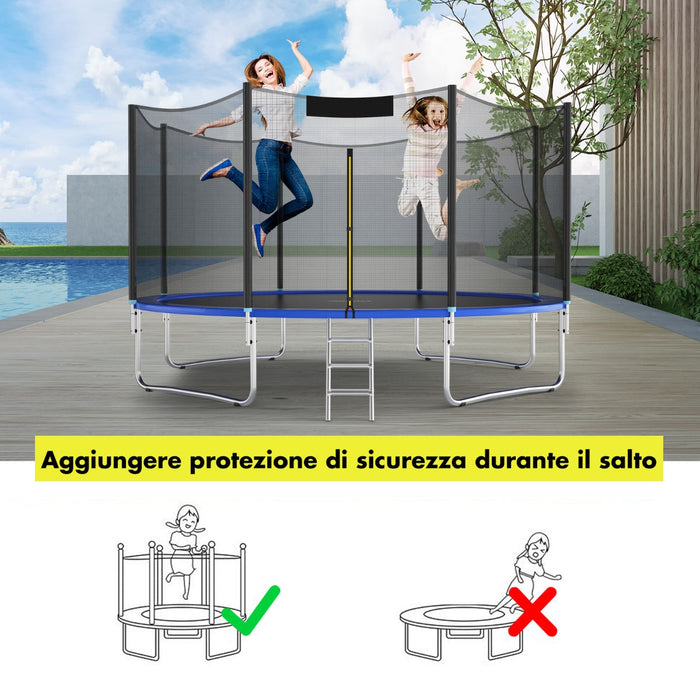 Rete protettiva in PE per tappeto elastico 366cm con doppie cerniere, Rete di sicurezza con 8 paletti-Accessori trampolini