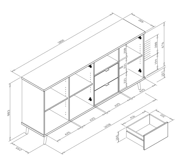 Madia Rosvik con 3 ante e 2 cassetti Grigio Seta, Grigio Perla e Antracite, ZFREK52