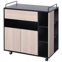 Carrello da Cucina Multiuso Moderno con Ruote Cassetto Anta in Legno Rovere, 76,5x40x82cm