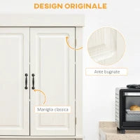Credenza Cucina con 2 Armadietti e Cassetto in Stile Coloniale, 80x35x180cm Bianco