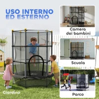 Tappeto Elastico per Bambini con Rete di Sicurezza e Pali Imbottiti Età 3-10 Anni, Ø140 x 190 cm, Nero
