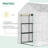 Serra da Giardino per Esterni in Acciaio e PE con 2 Scaffali e Porta Avvolgibile, 143x143x195 cm, Bianco