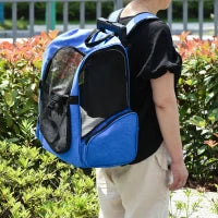 Trasportino Zaino 2 in 1 per Cani e Gatti con Tasche e Maniglia Telescopica, 42x25x55cm, Blu