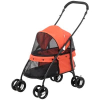 Passeggino per Cani Pieghevole con Tettuccio Regolabile, Borsa e 2 Guinzagli, 82x47x97 cm, Rosso e Nero