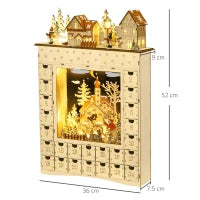 Calendario dell'Avvento da Riempire con 24 Cassetti e Luci a LED, in Legno Naturale 36 x 9 x 52 cm