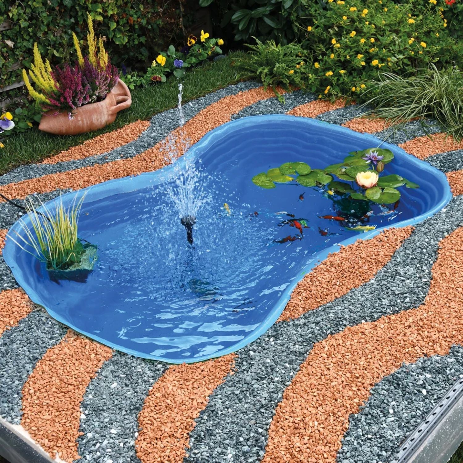 Laghetto da giardino bolsena azzurro e pompa crystal uvc 9 watt