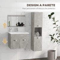 kleankin Set Mobili Bagno da 4 Pezzi con Lavabo da 60cm, Mobiletto, Colonna Bagno e Specchiera in Legno, Grigio
