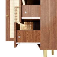 Credenza in rattan con cassetti per cucina e soggiorno, 160x40x90 cm, Marrone