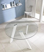 E-STYLO Tavolo fisso con top in vetro temperato e gambe in metallo bianco, 120cm X 120cm H. 75cm.