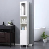 kleankin Mobile Colonna Bagno, Armadio Alto, 2 Armadi, 6 Ripiani Ripiani Regolabili, 30 x 28 x 180 cm, Bianco