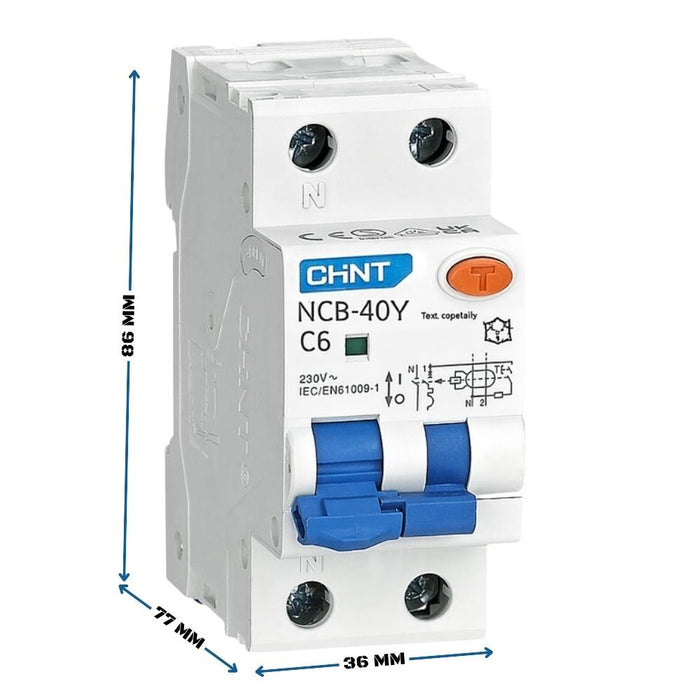 Chint 519867 nxbl40y c6 1p+n 6a 30ma 4,5ka interruttore magnetotermico