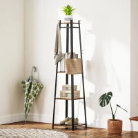 Appendiabiti da Terra con 8 Ganci, 3 Ripiani e Mensola Superiore, 42x42x170 cm, Marrone
