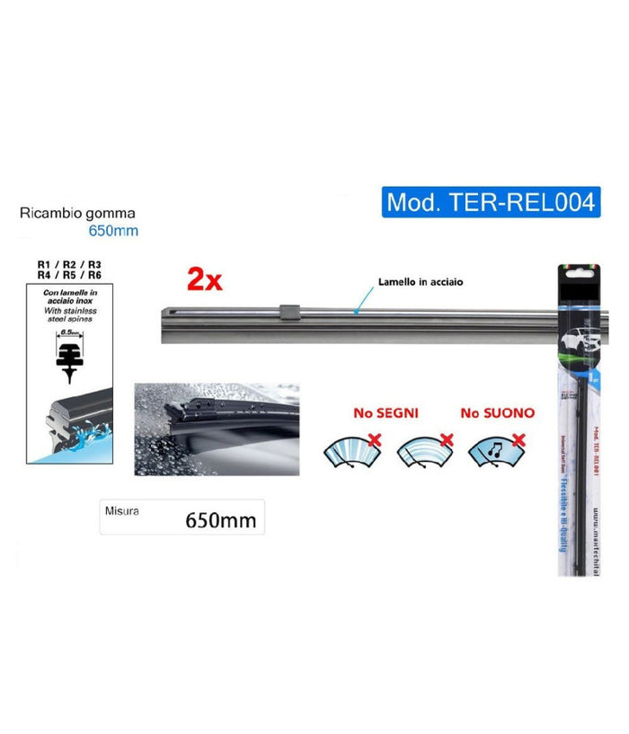 Ricambio Gomma Per Spazzola Tergicristallo Nero 65 Cm Lamello Acciaio Ter-rel004         